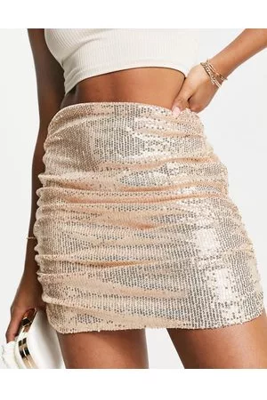 NaaNaa Sequin ruched mini skirt in rose