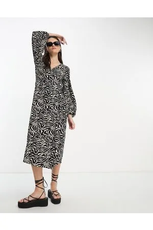 Object Midi wrap dress in black and white print