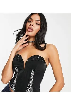 AsYou Satin and diamante corset with lace up back in