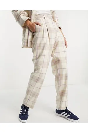 Monki Co-ord tapered trousers in beige check