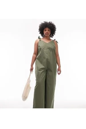 Topshop Curve linen-look beach jumpsuit in khaki