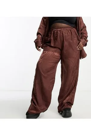 Heartbreak Plus Satin wide leg trousers co-ord in chocolate