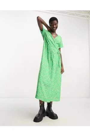 Object Ditsy floral wrap midi dress in