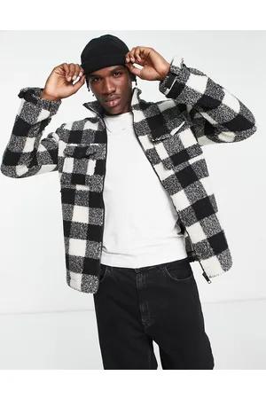 Brave Soul Check borg jacket in and white