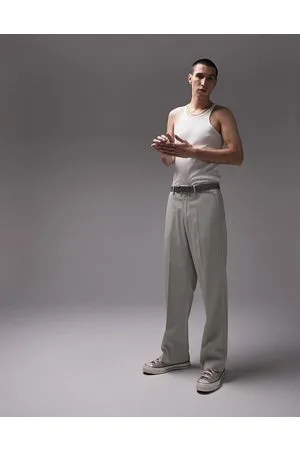 Topman Wide leg suit trousers in light khaki