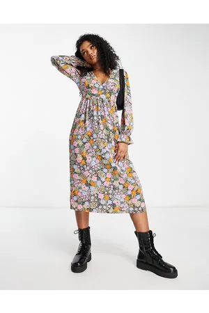Monki Long sleeve midi dress in floral print
