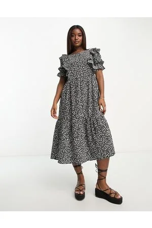 Monki Frill detail midi dress in meadow floral