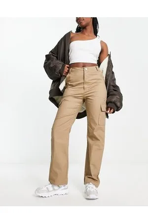 In The Style High waist straight leg cargo trousers in camel