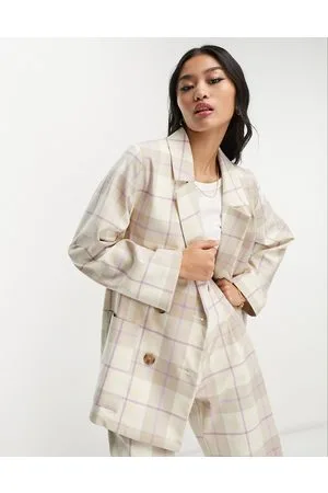 Monki Co-ord oversized blazer in beige check