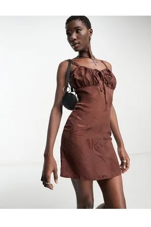 Heartbreak Satin jacquard cami mini dress in chocolate