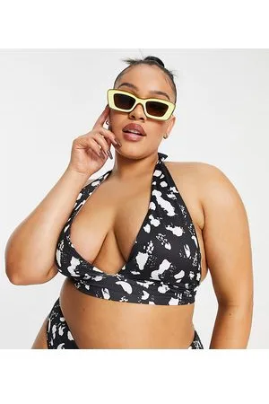 ASOS ASOS DESIGN Curve mix and match halter plunge bikini top in mono spot print