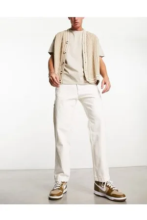 Pull&Bear Carpenter contrast stitch jeans in ecru