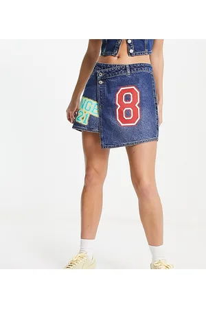 AsYou Denim mini skirt with varsity badges in