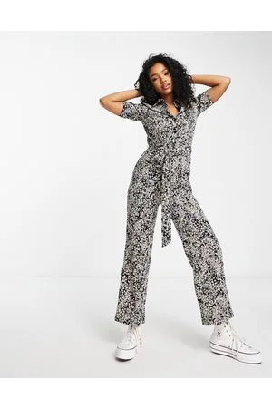 Monki Floral print wide leg jumpsuit in