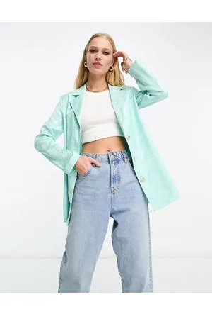 River Island Co-ord soft jacquard tie waist blazer in turquoise