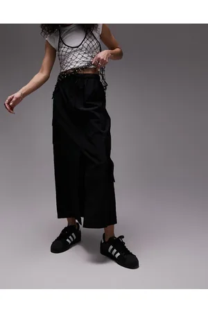 Topshop Elasticated waist nylon midi skirt with pockets in
