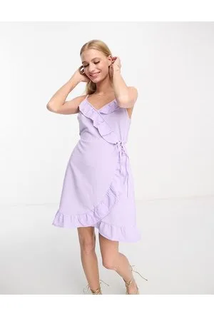 River Island Textured frill wrap mini dress in lilac