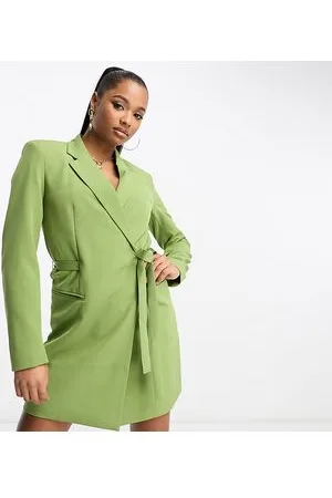 VILA Tailored mini blazer dress with tie belt in olive