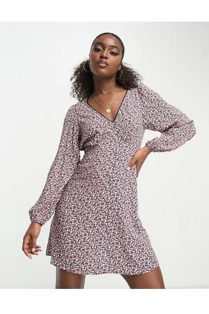 New Look Long sleeve tea mini dress in pink ditsy floral