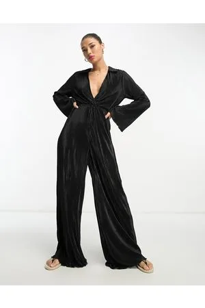 ASOS Plisse long sleeve shirt jumpsuit in
