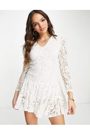 John Zack Drop hem mini lace dress in