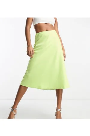 Y.A.S Satin midi skirt in lime