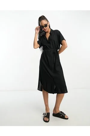 VERO MODA Shirt midi dress with tie belt in