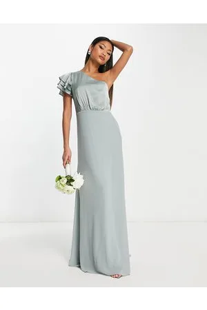 TFNC TNFC Bridesmaid one shoulder maxi dress in sage