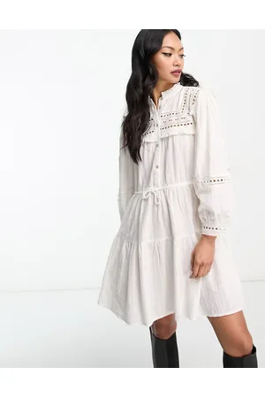 MANGO Broderie long sleeve mini dress in