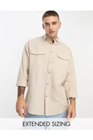 ASOS Oversized linen shirt with double pockets in stone