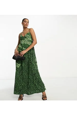 River Island Maxi slip dress in khaki mix animal print