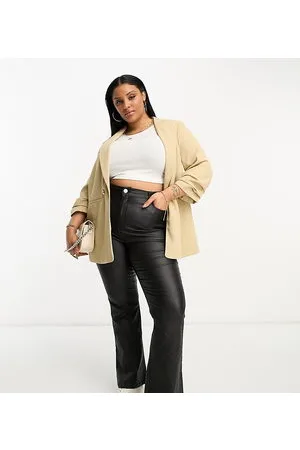 River Island Pleat sleeve blazer co-ord in beige