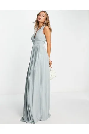 TFNC Bridesmaid pleat waistband maxi dress in sage