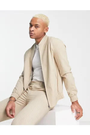ASOS Smart co-ord bomber jacket in stone pinstripe