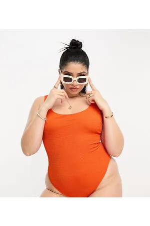 ASOS ASOS DESIGN Curve crinkle scoop low back swimsuit in deep