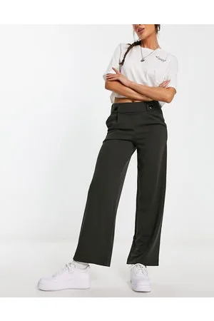 JDY Button detail wide leg dad trousers in dark green