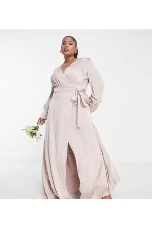TFNC Bridesmaid long sleeve satin maxi dress in mink