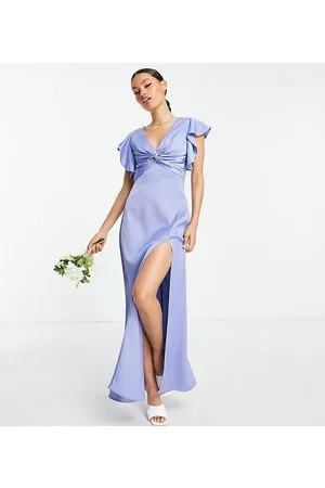 TFNC Bridesmaid wrap front maxi dress in powder