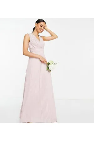 TFNC Bridesmaid pleat waistband maxi dress in mink