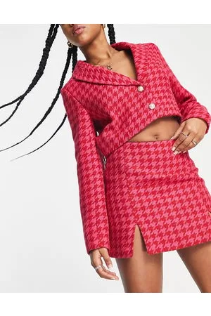 Miss Selfridge Boucle mini skirt co-ord in and red check