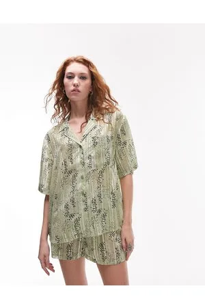 Topshop Sheer spot print shirt and short pyjama set in sage