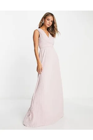 TFNC Bridesmaid pleat waistband maxi dress in mink