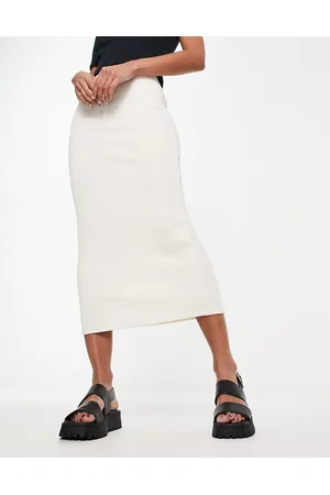 Pull&Bear Ribbed midaxi skirt in ecru