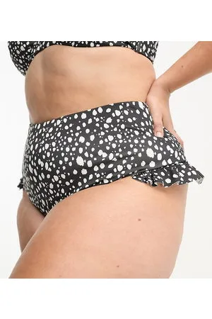 ASOS ASOS DESIGN Curve mix and match frill high waist bikini bottom in mono spot print