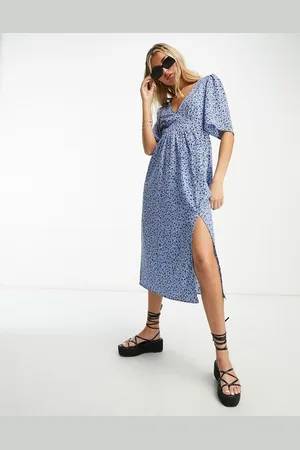 Monki Short sleeve midi dress with side split in ditsy floral print