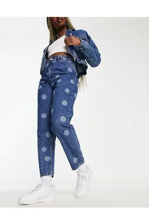 Monki Wide leg cropped jeans in spot print