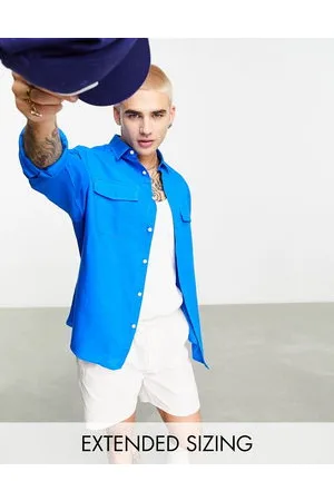 ASOS 90s oversized linen mix double pocket shirt in bold