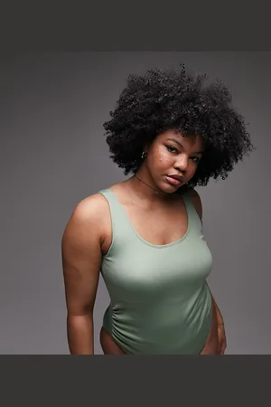 Topshop Curve rib scoop back swimsuit in khaki