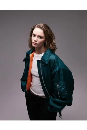 Topshop Oversized collar bomber jacket in teal