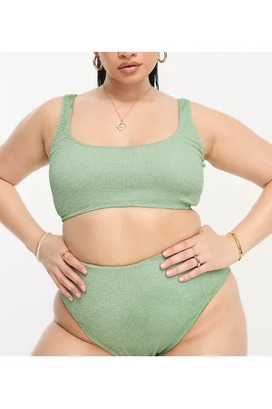 ASOS ASOS DESIGN Curve mix and match crinkle high leg high waist bikini bottom in khaki